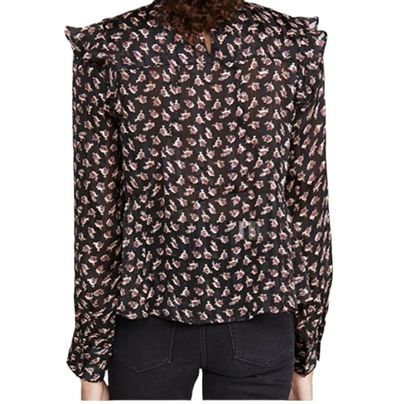 NWOT Scotch & Soda Ruffle Floral Black Top Size S - Picture 3 of 10